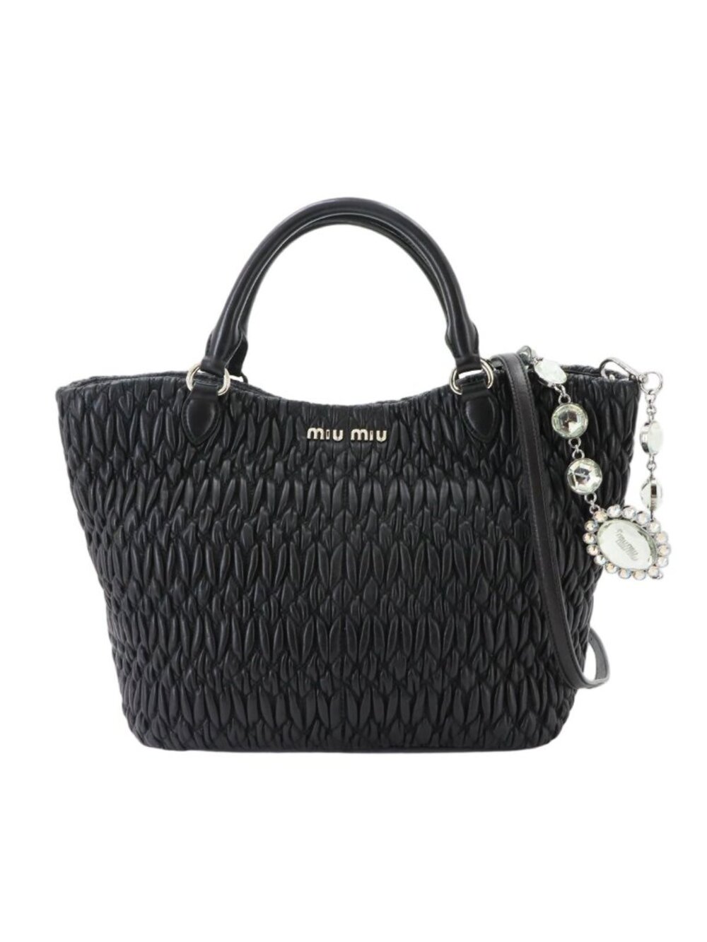 Miu Miu Matelasse 2-Way Hand Chain Shoulder Bag Leather Black Silver